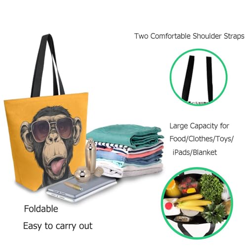 Fashion Dressed Monkey Make Faces Extra Large Canvas Gym Shoulder Tote,Durable Daily Reusable Top Handle Bag for Mens Womens Yoga Weekender Picnic Beach Travel Market Shopping2