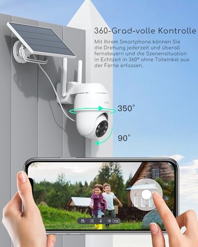 COOAU 5MP Überwachungskamera Aussen mit Solarpanel - 4dBi Kamera Überwachung Aussen Akku - WLAN Outdoor Kamera mit H.265-Videokomprimierung | 4 Spotlight | Cloud-Speicher | 2.4GHz