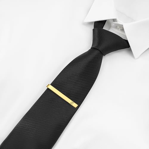 Image of GWD Stainless Steel Tie Clips for Men Personalized Initial Tie Bar Set | 2 Pcs Classic Letter Tie Clips for Men, Silver and 14K Gold Plated Tone