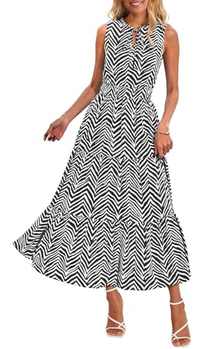 PRETTYGARDEN Womens Summer Dresses 2025 Sleeveless Drawstring V Neck Maxi Dress Flowy Casual Long Dresses with Pockets