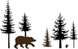 Pine Tree Branches Forest Bear Squirrel Winter Deer Silhouette Wall Decal Sticker Nature Woods Scene