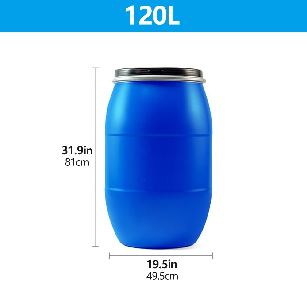 Plastikowa beczka z pokrywką, beczka na wodę spożywczą, zagęszczona plastikowa beczka, wielofunkcyjny pojemnik transportowy do restauracji, domu i fabryki (120 l)