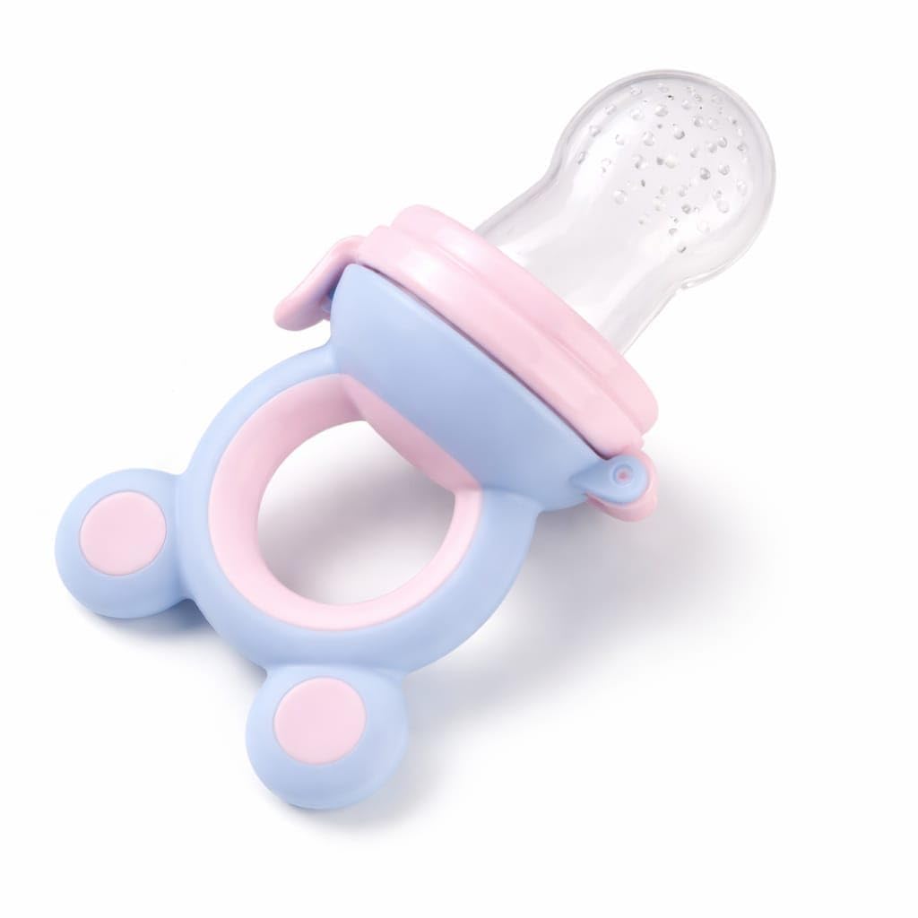 Baby Fruit Feeder Pacifier Silicone Food Nibbler Teether for Infants 6+ Months BPA Free Fresh Food Feeder Safe Baby Feeding & Teething Toy (Blue & Pink)-image-4