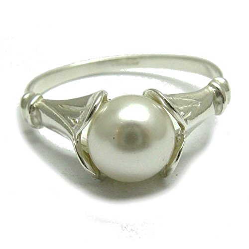Bague argent massif 925 femme avec perle ronde 8mm tendance R000868