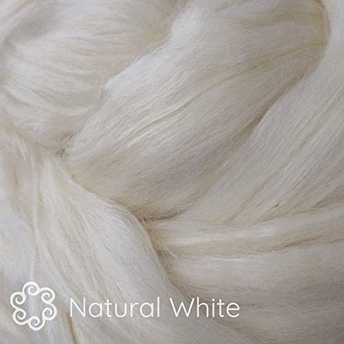 Baby Alpaca Silk Fiber Blend. Luxuriously Soft Combed Top Wool Roving For Spinning, Felting, Blending And Other Fiber Crafts. Natural White #TOP1