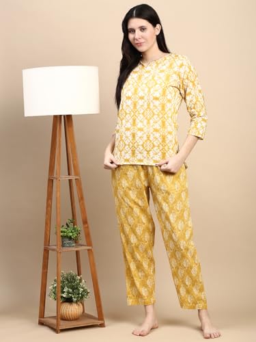 Image of KRYPTIC Women's 100% Pure Cotton Woven Pyjama | Mid Rise Relaxed Fit Full Length Nightwear Pant with Elasticated Drawstring Waistband & Side Pocket | Comfortable Lounge, Sleepwear & Casual Bottom Wear