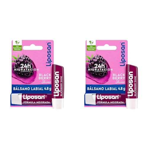 Liposan Blackberry Shine (1 x 4,8 g), cacao de labios con olor a frambuesa, bálsamo labial con color, bálsamo hidratante para unos labios bonitos, suaves y jugosos (Paquete de 2)
