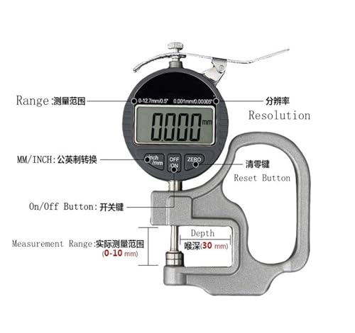 Calibrador digital de espesores 0-10 mm, indicador digital de espesor con resolución de 0,01 mm, micrómetro con pantalla LCD miniatura 2