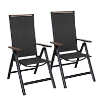 Grand patio Garten Klappstuhl, Liegestuhl, Balkonstühle Gartenstühle 2er Set, Alu Gartenstuhl Klappbar, Balkon Stuhl mit 6-Fach Verstellbare, Wetterfest, Essstuhl für Camping, Balkon (Schwarz)