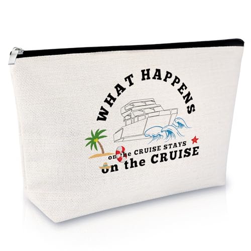 Cruise Gifts for Women Girls Makeup Bag Summer Vacation Gift Cruise Trip Gift for Friends Besties Cosmetic Bag Girls Weekend Gift for Cruise Lovers Graduation Birthday Gift Travel Cosmetic Bag, Beige
