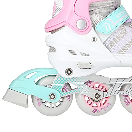 Nils Extreme Smart ABEC7 Patins à glace 4 en 1 réglables Blanc/rose Taille 39-43