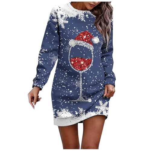 Vestido de Navidad para mujer, vestido de Navidad del Reino Unido, cuello redondo, manga larga, sin botones, estampado gráfico de Navidad, vestidos básicos, tops largos para llevar con leggings