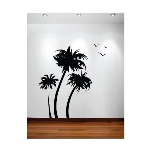Palm Coconut Tree Nursery Wall Decal With Seagull Birds (3 Trees) #1132 (7 Feet Tall) #TOP1