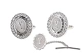 Vittorio Vico Bling Initial Cufflinks & Tie Tack Set (Y - Silver)