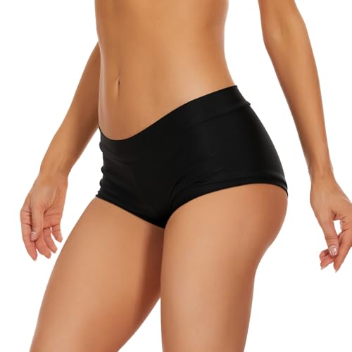 Annbon Ruched Scrunch Butt Bikini Bottoms Mid Rise boy Short Swim Bottoms Bathing Suit Bottoms for Women Full Coverage2