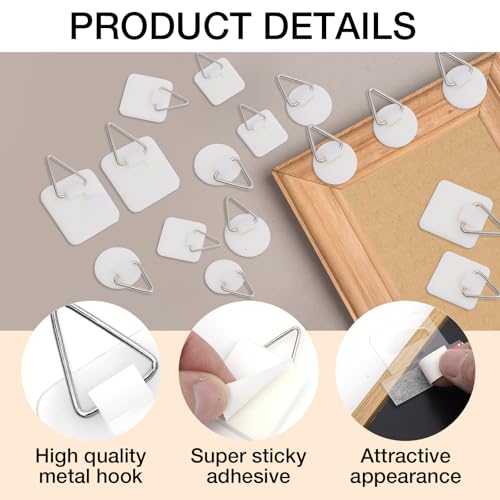Image of 80 Pack Adhesive Picture Hangers Picture Hanging Hooks Without Nails Plastic Sticky Photo Bracket Hooks for Home Wall Art Photo Frame Bathroom Closet Closet Kitchen Door 4 Sizes