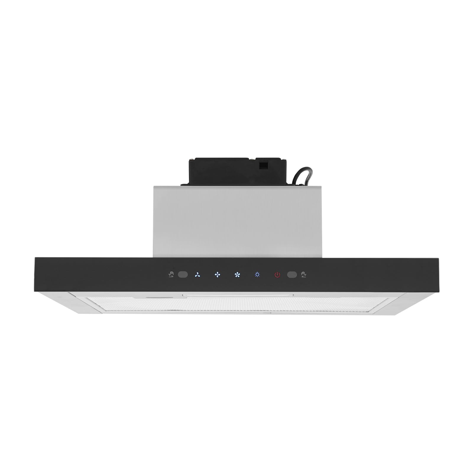 Okap kuchenny 60 cm, do zabudowy ze stali nierdzewnej, mocowanie ścienne, 600 m³/h, sterowanie dotykowe, 3 poziomy mocy, światło LED
