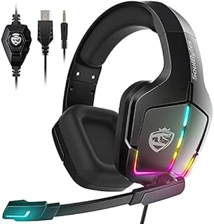 Soulbytes Gaming Headset PS4 PS5 PC Xbox One Switch Headphones with Microphone Dynamic RGB LED Effect Gamer Headsets for Computer Laptop 3.5mm Wired Stereo Bass Over Ear Mic Gaming Headphones