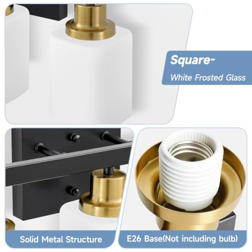 Image of Black and Gold Vanity Light,3-Light Bathroom Light Fixtures,17 inch | Modern Bathroom Light Fixtures with Square Frosted Glass,Wall Sconces Lighting fixtures Over Mirror Restroom, Living Room