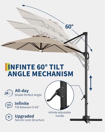 10FT Patio Umbrella Outdoor Large Cantilever w/Base Included Market Sun Shade Windproof Offset with 360-Degree Rotation