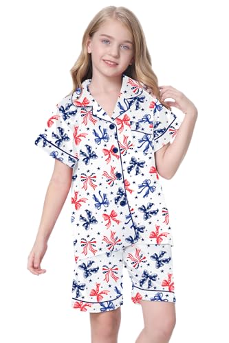 Image of Schbbbta Girls Womens Pajamas, Satin Silky Pjs Set Kids 2Pcs Button-Down Nightwear Sleepwear Gift for Mommy and me
