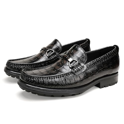 Image of Generic Men's Leather Dress Shoes, Classic Crocodile Printed Dress Shoes Casual Slip-on Penny Loafer for Mens