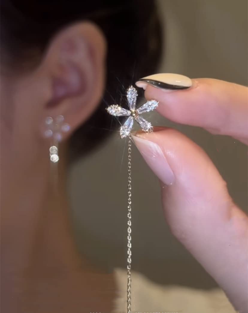 S925 Sterling Silver Cherry Blossom Earrings With Cubic Zirconia - Hypoallergenic Flower Studs