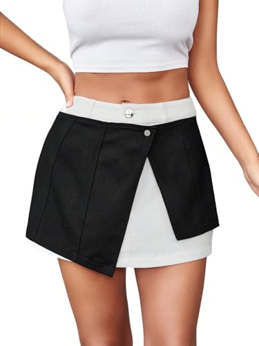 Women's Color Block High Waisted Wrap Asymmetrical Hem Mini Skirt