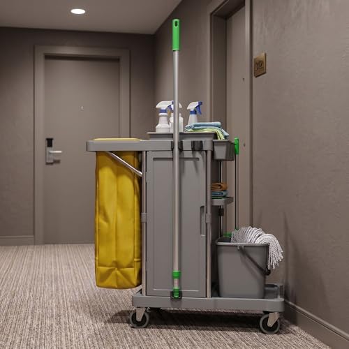 Image of Restaurantware-Handle ONLY: Clean Tek Professional 51.18 Inch Squeegee Handle, 1 Telescopic Stick - Squeegees and Window Strip Washers Sold Separately, 48 to 96 Inches, Green Aluminum Holder