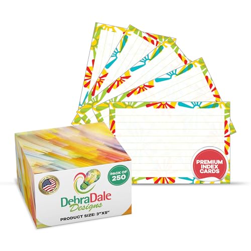 "Floral Abstraction" 250-Pack Ruled Index Cards - 3"x5" - 140# Premium Cardstock - Daisy Inspiration - Neatly Boxed - Made in USA