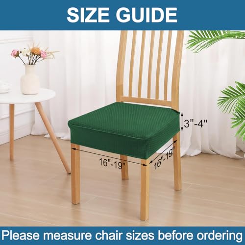 Image of Smiry Waterproof Seat Covers for Dining Room Chairs, No Rear Covers | Stretch Jacquard Removable Washable Chair Seat Slipcovers Protector, Set of 2, Emerald Green