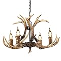 HUITICO Resin Antler Chandelier 4 Light Deer Horn Chandelier Vintage Style Antler Lamp for Kitchen Dining Room Living Room Bedroom Bar Cafe Cabin Light, Rustic Brown