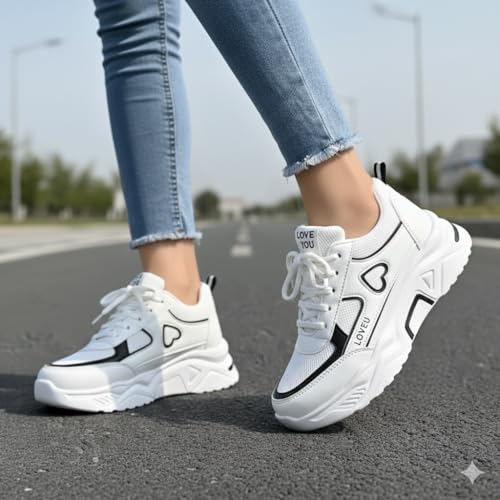 Image of Women Chunky Sneakers Lightweight Lace-Up Casual Sports Shoes Breathable Mesh Running Walking Shoes