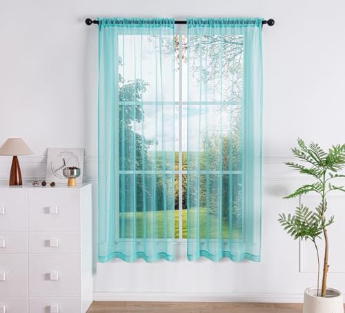 PI Sheer Curtains,Window Treatment Light Filter Airy Voile with Rod Pocket for Living Room/Bedroom/Kids Room 2 Panels (W42XL72,Lake Blue)