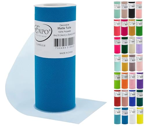 Image of Expo International Decorative Matte Tulle, Roll /Spool of 6 Inch x 25 Yards (Pack of 1), Polyester-Made Tulle Fabric, Matte Finish, Lightweight, Versatile, Washable, Easy-to-Use, Ultra Marine