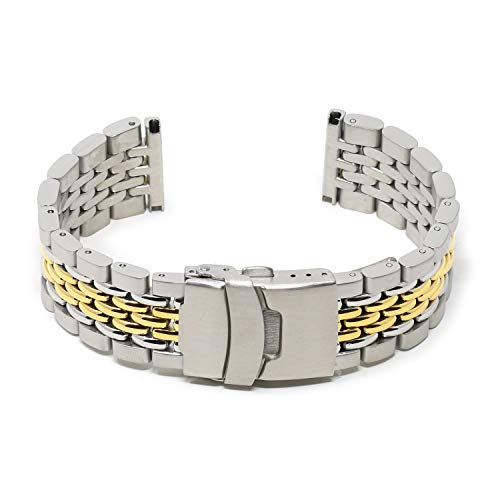 StrapsCo Stainless Steel Beads of Rice Watch Bracelet Band Strap - Two Tone - 20mm