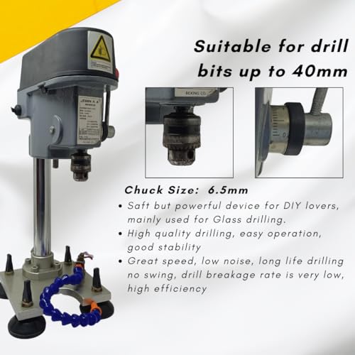 Image of Excel Impex Bench Drill Machine with Adjustable Height, 3 Level Speed controlling, Red Control Handle, Precision Drilling Machine for Glass Workshop
