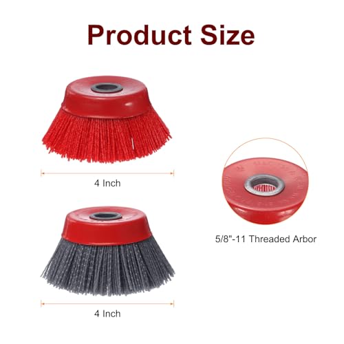 Image of HARFINGTON 2pcs 4 inch Nylon Filament Wire Wheel Cup Brush for Angel Grinders with 5 /8 inch Round Metal Hole, Abrasive Wire Brushes Set for Rust /Corrosion /Paint Removal and Scrub Surfaces