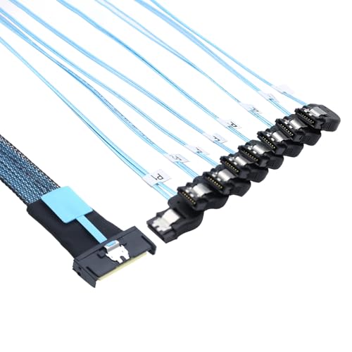Cable Convertidor MCIO PCIe Slimline SFF-8654 8i a 8x SATA 7P Ángulo Recto 0.5m