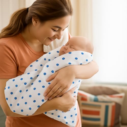 Image of Organic Cotton Muslin Pack of 2 Baby Bath Towel Cotton Cloth Premium Baby Washable, Reusable, Absorbent, Extra Soft 120 X 120 Cm Blue Dot & Grey Zig Zag