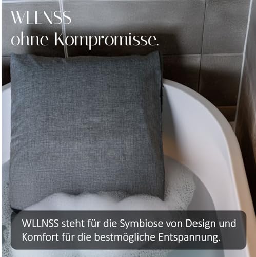 WLLNSS® Badewannen Kissen Made in EU - grau 60 x 40 cm - schnell trocknendes Premium Badewannenkissen mit ergonomischer Kopfstütze Wanne für Kopf Nacken Rücken Ganzkörper