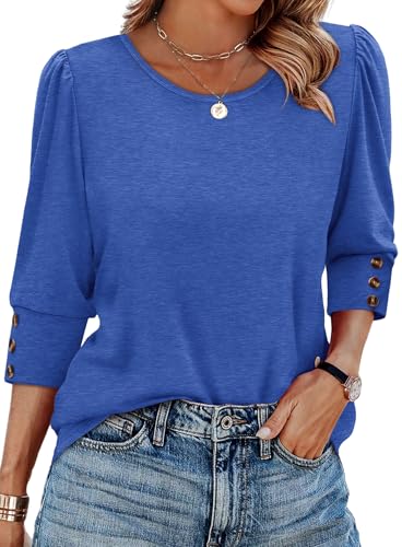 Business Casual Tops for Women 3/4 Length Sleeve Plus Size Shirts Dressy Work Blouses Womens Clothes Spring Summer Fall Teacher Outfits Royal Blue 2XL