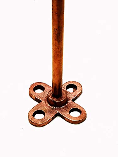 Image of Brass Copper Lightning Arrester 5 /8' diameter and 1 m in length with 5 spikes and base plate 9x9 cm for Home and Building Protection Radius Coverage 3 m