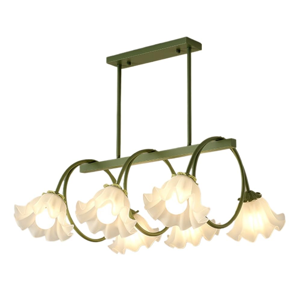 Lustre en verre dépoli moderne vert aux finitions florales haut de gamme