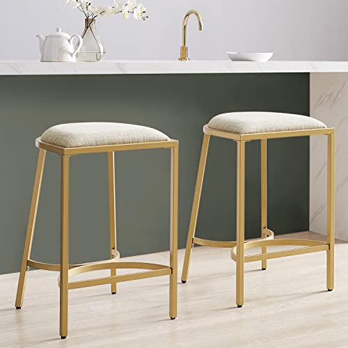 Crosley Furniture Ellery Counter Stool (Set Of 2), Oatmeal/Gold #TOP5