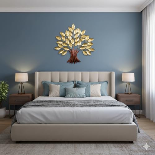 Image of Bharat Art Metal Iron Golden Tree Wall Hanging | Small Multicolor Decorative Metal Wall Art for Home, Living Room, Bedroom, Office & Cafe | 20 x 4 x 22 Inch | W293