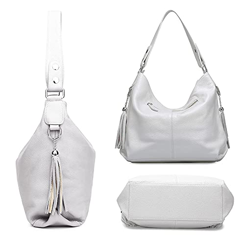 Bolso de cuero suave de mujer con borlas blanco miniatura 5