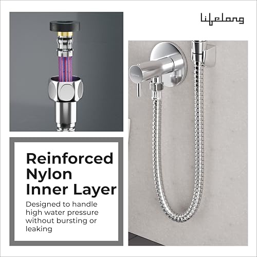 Image of Lifelong 1-Meter Jet Spray Hose Pipe for Toilet | Stainless Steel Outer & Nylon Inner | Durable & Leakproof with Brass Screw Fittings | Ideal for Health Faucets, Jet Sprays & Hand Showers (LLHIHC02)