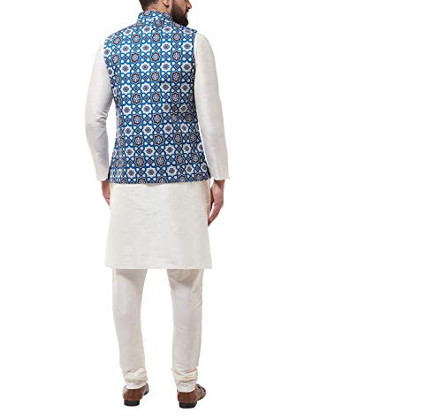 Image of SOJANYA (Since 1958, Men's Silk Blend Pink Kurta Pyjama & Printed Nehrujacket Combo