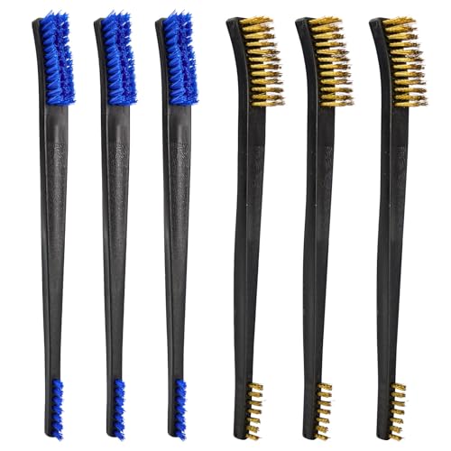 PINGMIC 6 Pack Gun Cleaning Brushes Set – 3 Brass & 3 Nylon Brush -Nylon Handle - All Purpose Gun Cleaning Supplies Kit